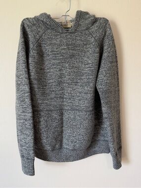 Faherty Twist Yarn grey variegated 100% merino wool hoodie pullover size Medium
